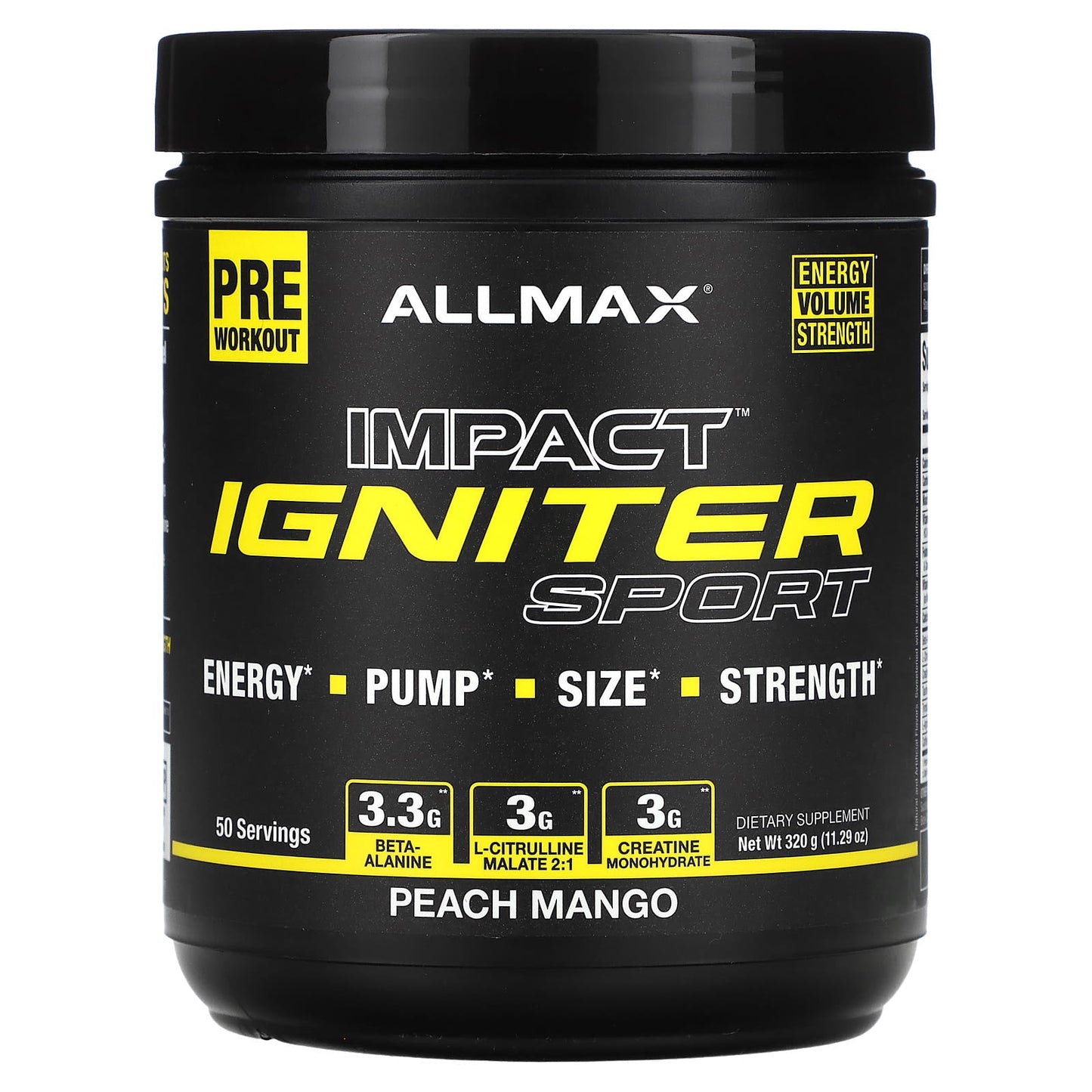 <strong>ALLMAX Igniter Sport Pre-Workout Powder</strong> - Peach Mango, 11.29 oz (320 g) - Image 1