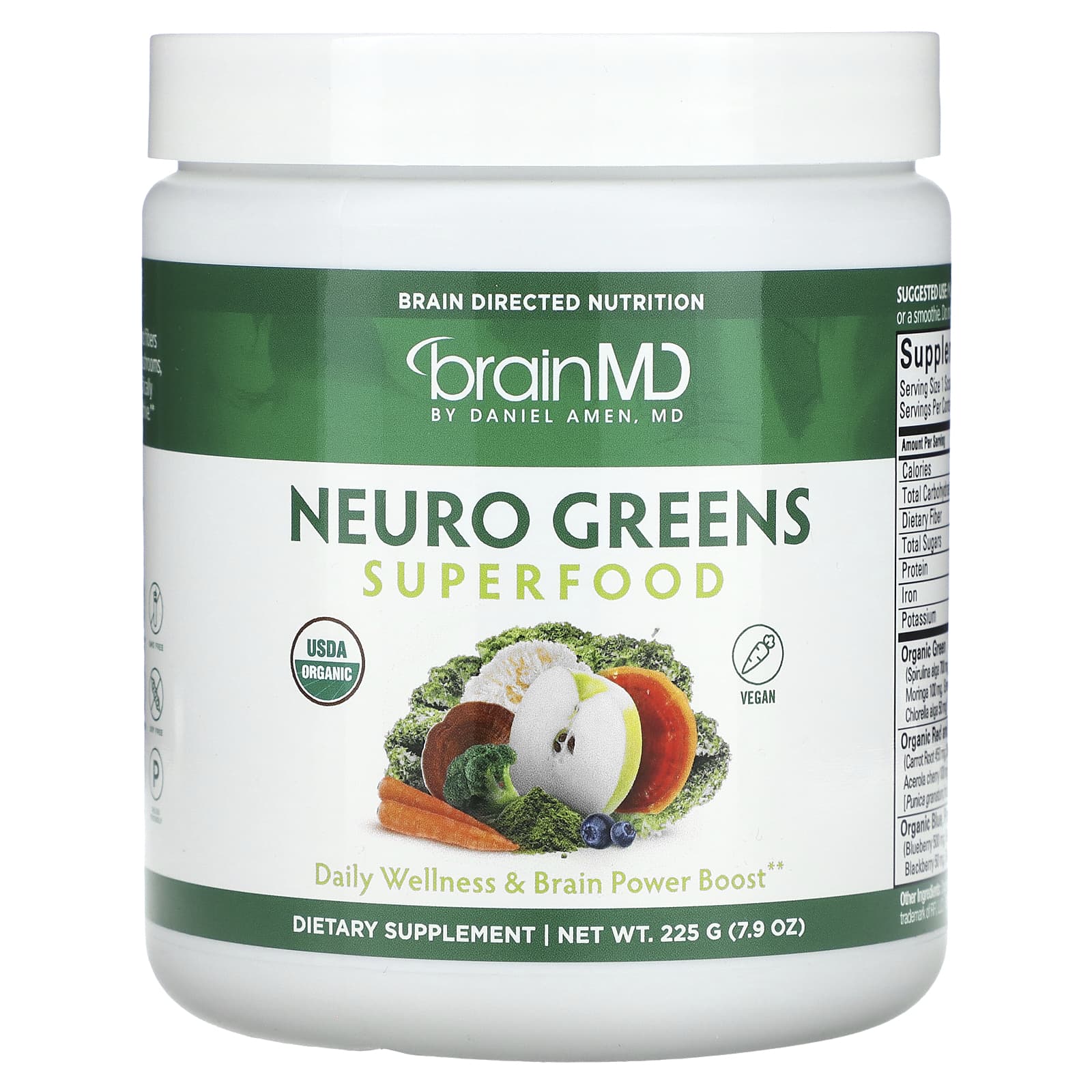 BrainMD Neuro Greens Superfood, 7.9 oz (225g) - USDA Organic & Vegan - Image 1