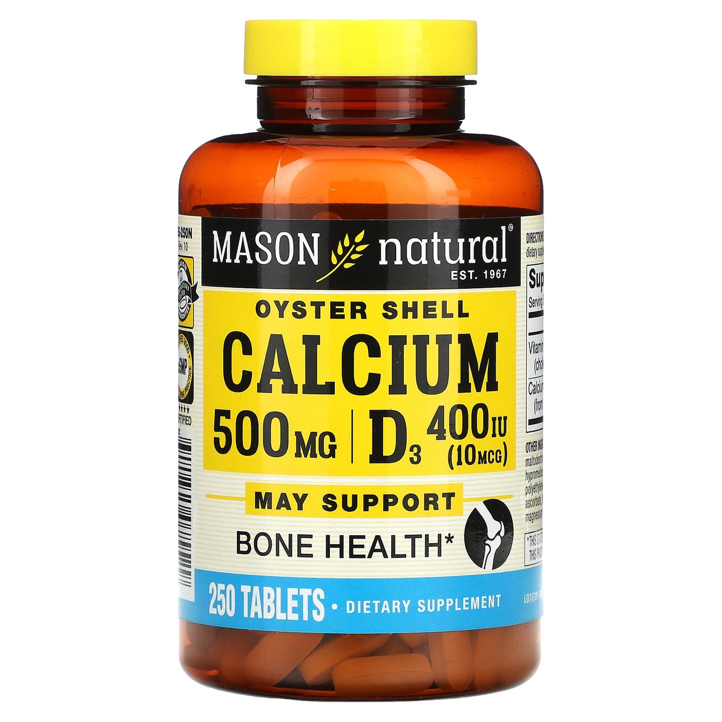 Mason Natural, Oyster Shell Calcium Plus D3, 250 Tablets - Image 1