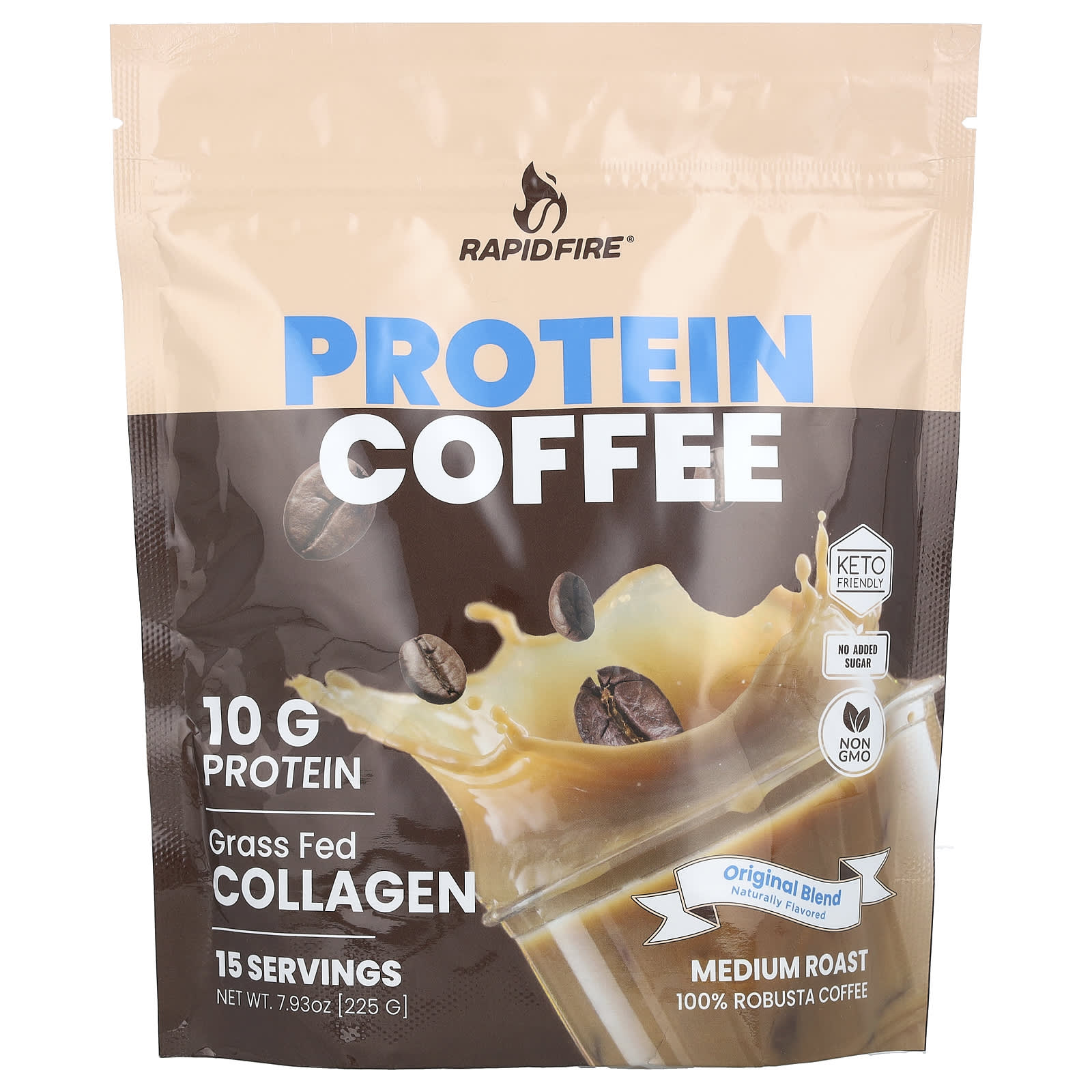 RAPIDFIRE, Protein Coffee, Original Blend, Medium Roast, 7.93 oz (225 g) - Image 1