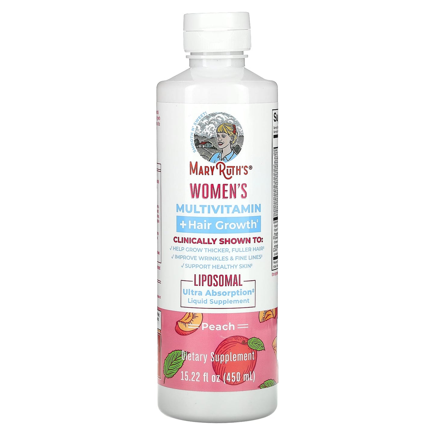 MaryRuth's, Women's Multivitamin + Hair Growth, Peach, 15.22 fl oz (450 ml) - Image 1