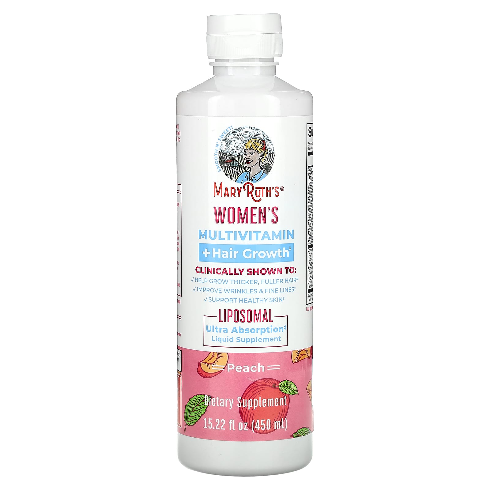 MaryRuth's, Women's Multivitamin + Hair Growth, Peach, 15.22 fl oz (450 ml) - Image 1