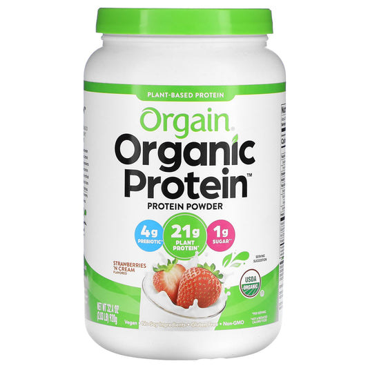 Orgain, Organic Protein Powder, Plant Based, Strawberries 'N Cream, 32.4 oz (920 g) - Image 1