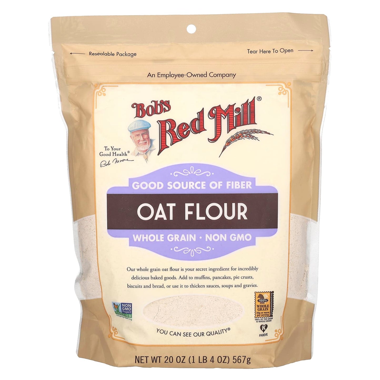 Whole Grain Oat Flour for Baking by Bob's Red Mill, 20 oz - Image 1