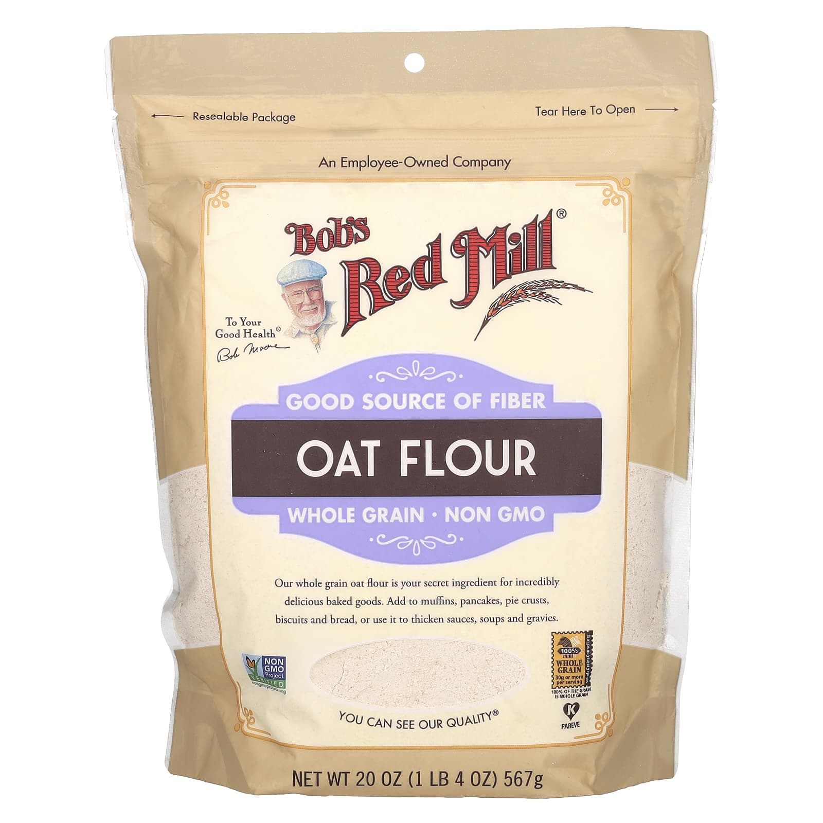Whole Grain Oat Flour for Baking by Bob's Red Mill, 20 oz - Image 1