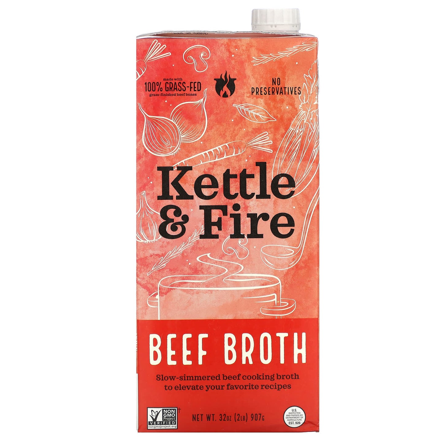 Kettle & Fire, Beef Broth, 32 oz (907 g) - Image 1