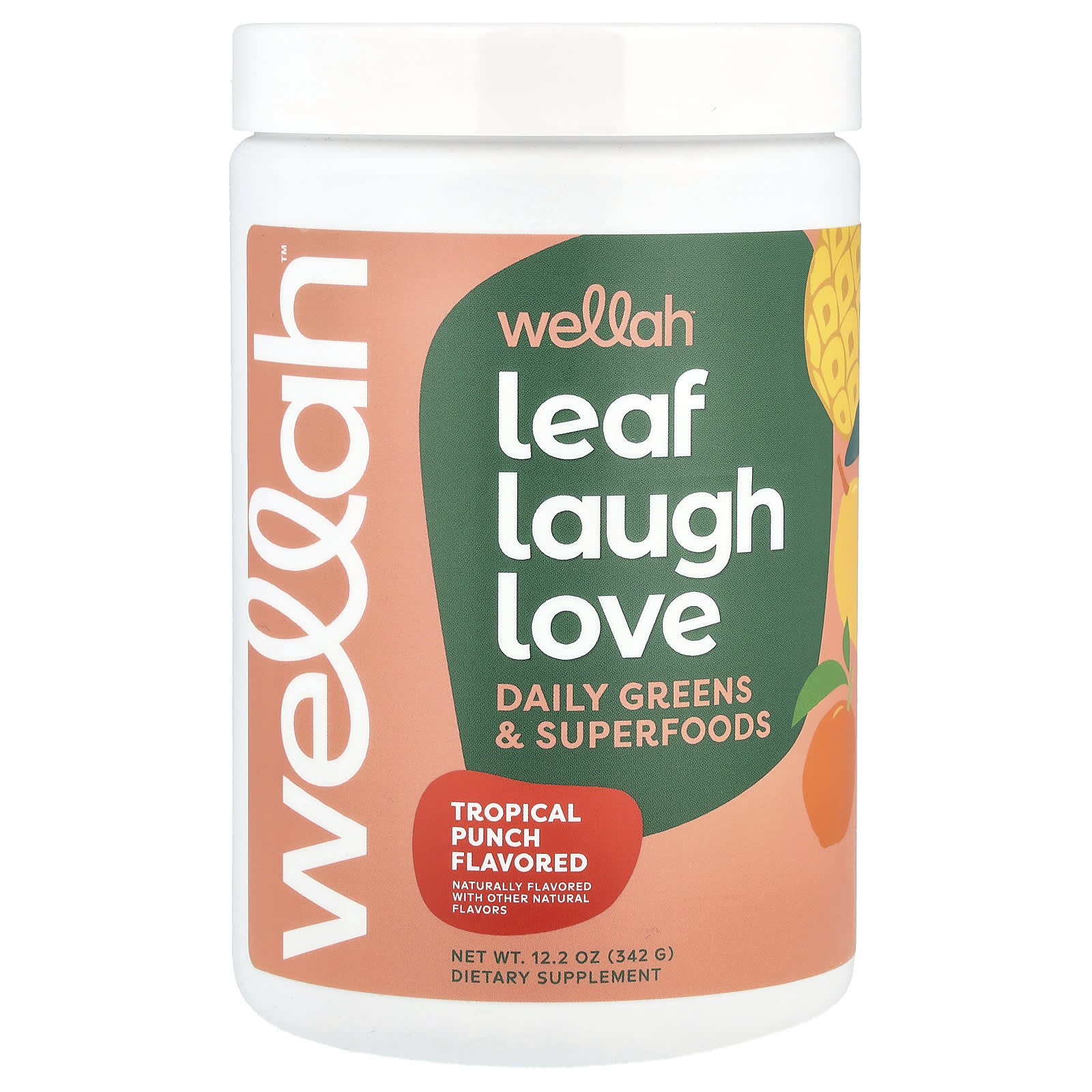 Wellah, Leaf Laugh Love, Daily Greens & Superfood, Tropical Punch , 12.2 oz (342 g) - Image 1