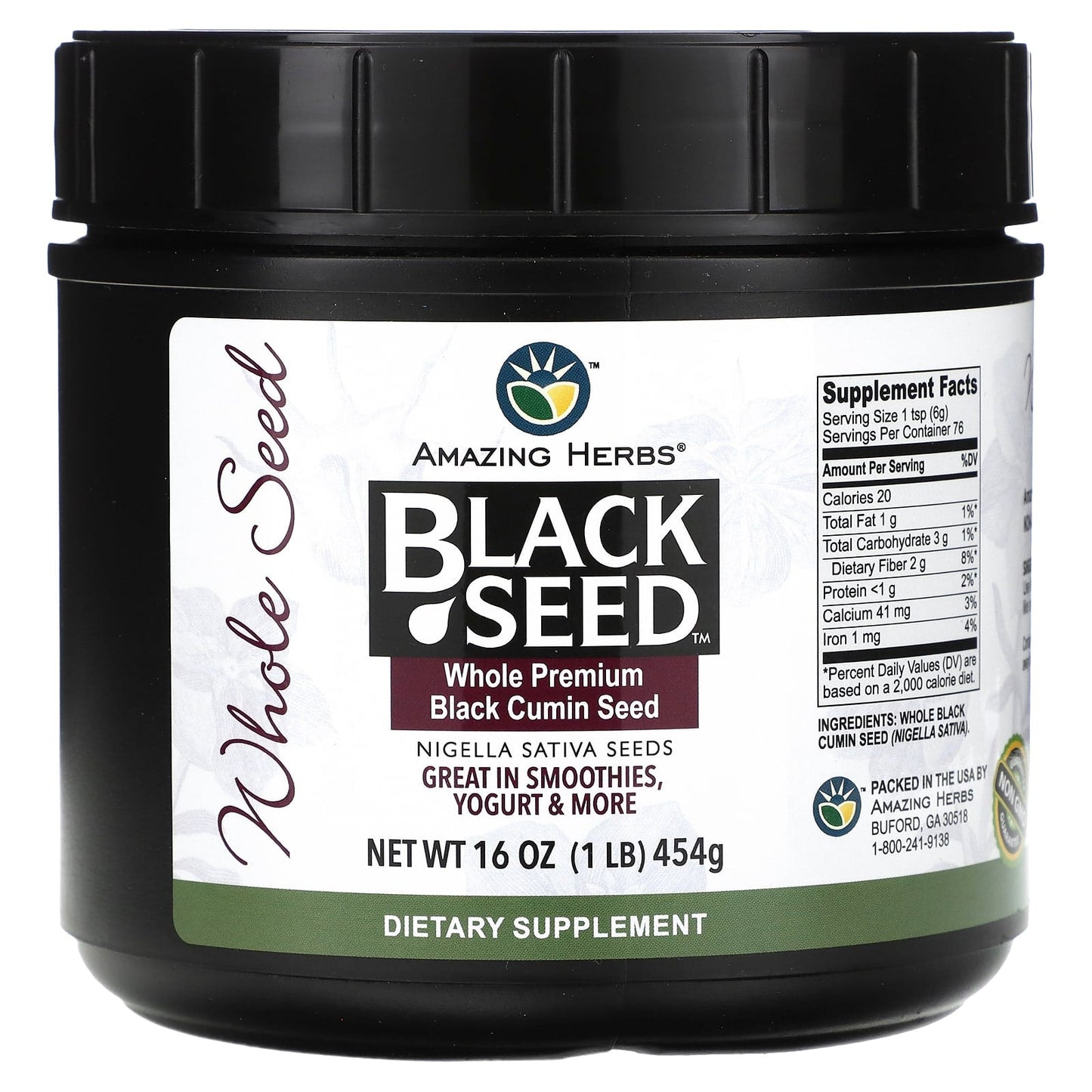 Whole Black Cumin Seeds by Amazing Herbs, Premium & Non-GMO, 16 oz - Image 1