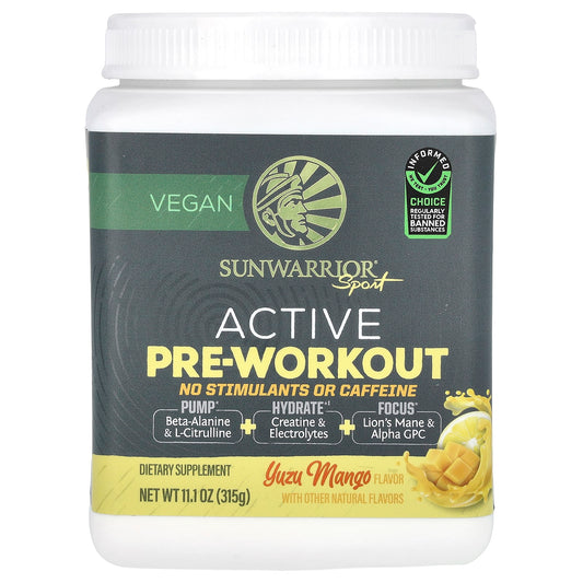 Sunwarrior, Sport, Active Pre-Workout, No Stimulants or Caffeine, Yuzu Mango, 11.1 oz (315 g) - Image 1