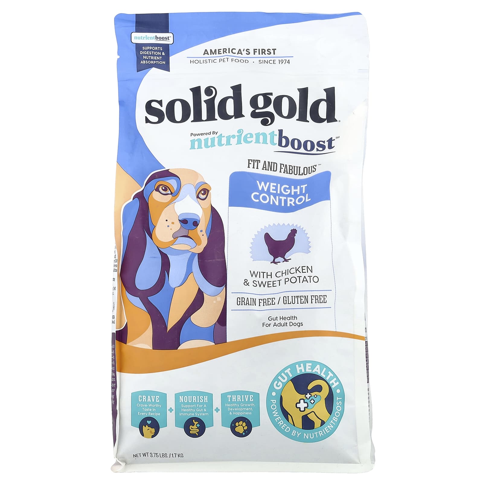 Solid Gold, Fit and Fabulous™ Weight Control, For Adult Dogs, Chicken & Sweet Potato, 3.75 lbs (1.7 kg) - Image 1