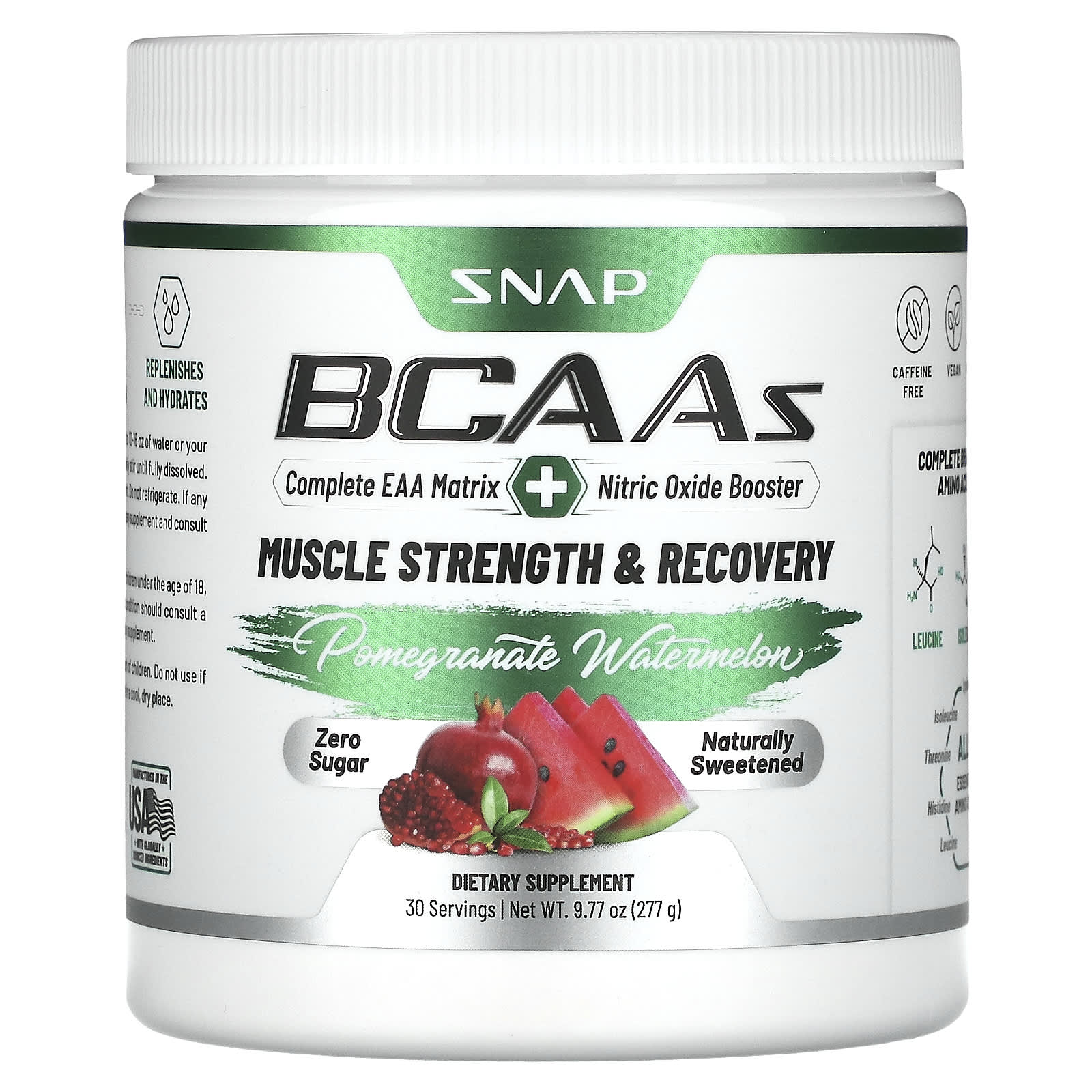 Snap Supplements, BCAAs, Pomegranate Watermelon, 9.77 oz (277 g) - Image 1
