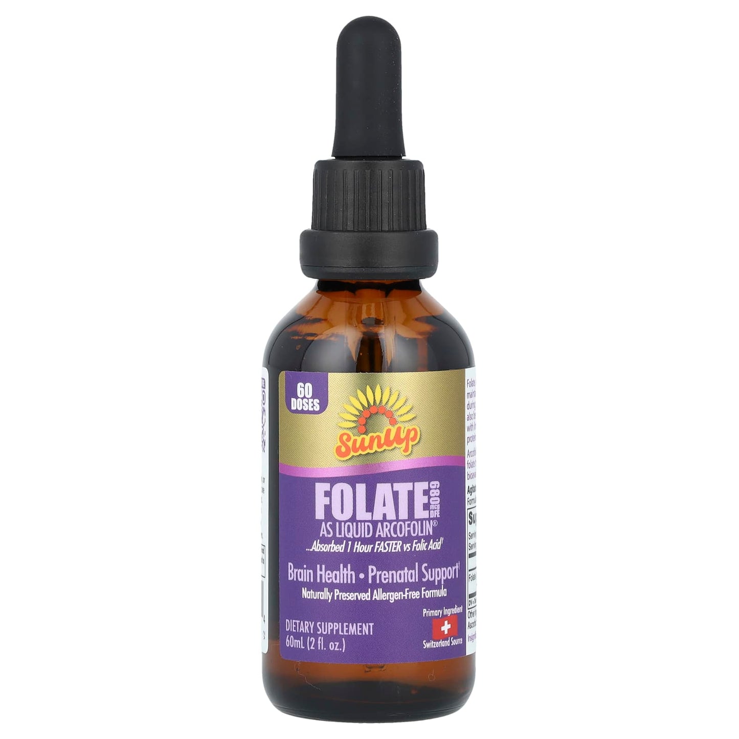 SunUp, Folate as Liquid Arcofolin, 680 mcg DFE, 2 fl oz (60 ml) - Image 1