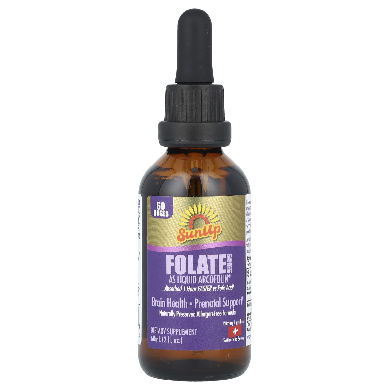 SunUp, Folate as Liquid Arcofolin, 680 mcg DFE, 2 fl oz (60 ml) - Image 1