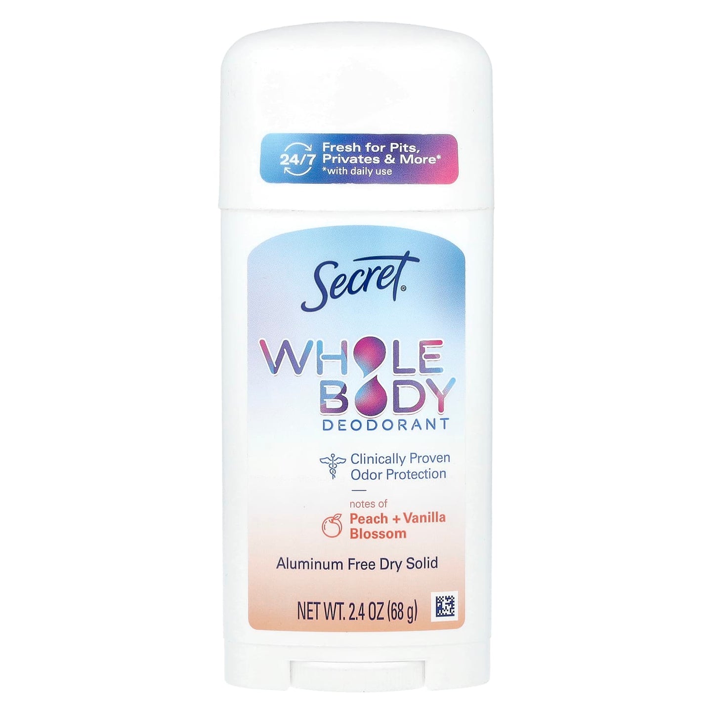 Secret, Whole Body Deodorant, Aluminum Free Dry Solid, Peach + Vanilla Blossom, 2.4 oz (68 g) - Image 1