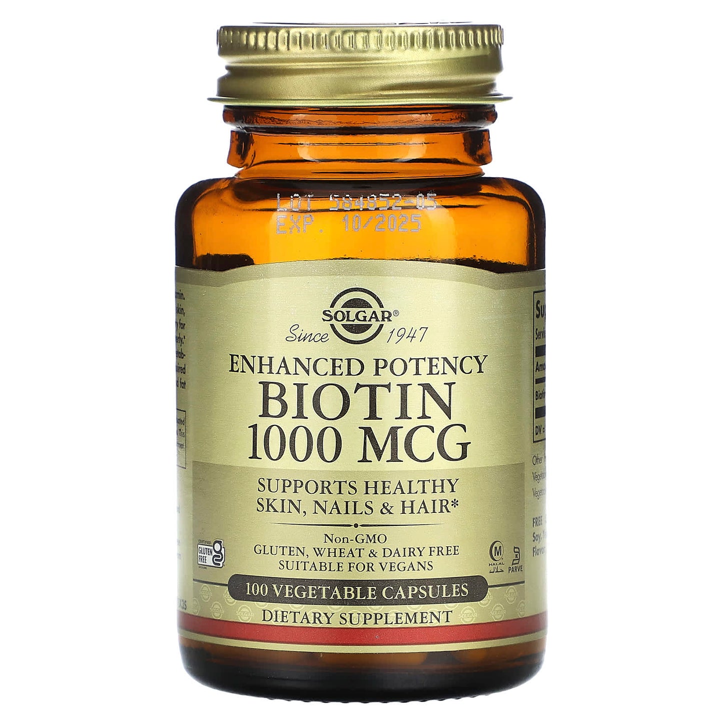 Solgar, Enhanced Potency Biotin, 1,000 mcg, 100 Vegetable Capsules - Image 1