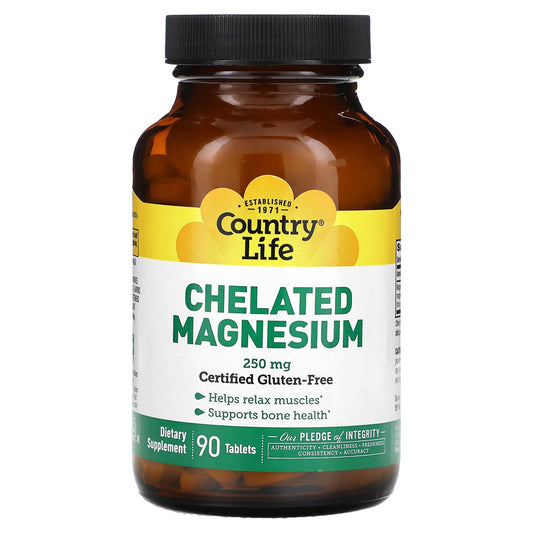 Country Life Chelated Magnesium 250mg 90 Tablets - Relax Muscles & Support Bone Health - Image 1