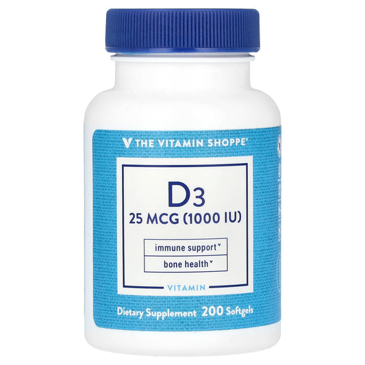 The Vitamin Shoppe, Vitamin D3, 25 mcg (1,000 IU), 200 Softgels - Image 1