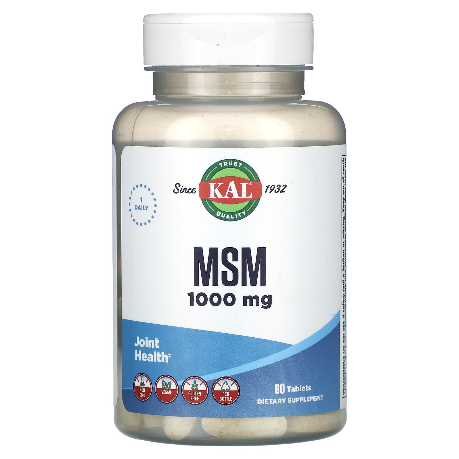 KAL MSM Sulfur Supplement for Joint Health - 80 Tablets - Image 1