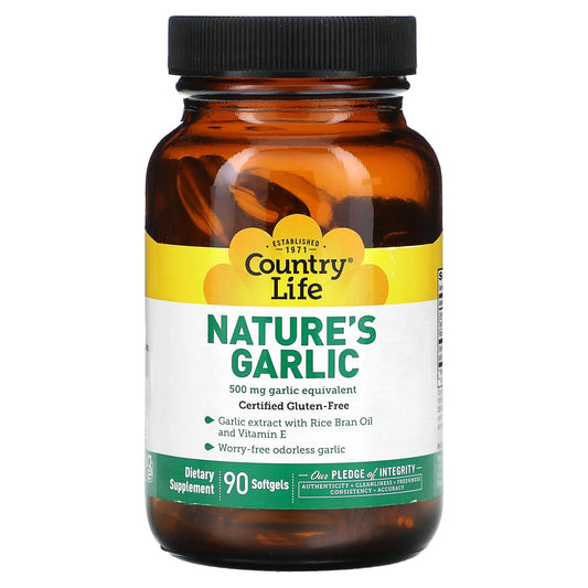 Country Life Nature's Garlic 500mg 90 Softgels Gluten-Free Dietary Supplement - Image 1