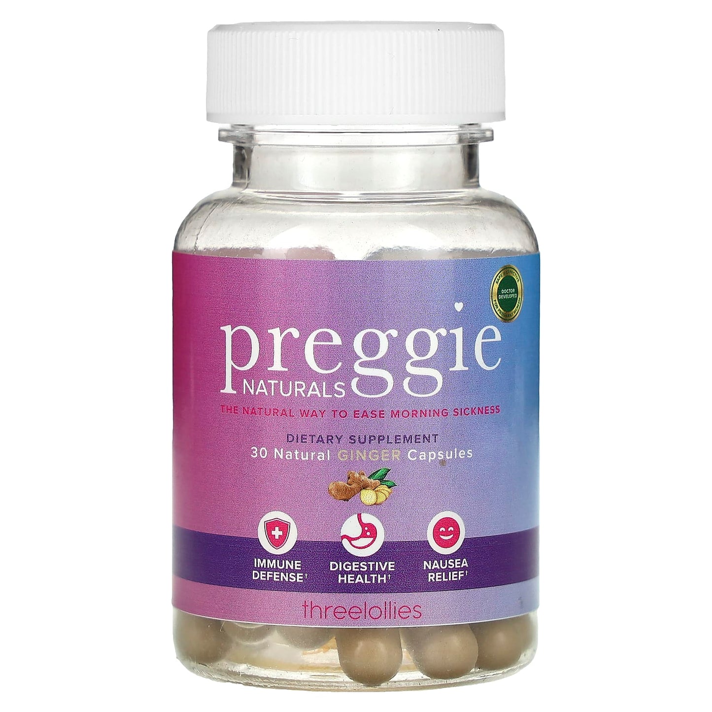 Preggie, Natural Ginger, 30 Capsules (500 mg per Capsule) - Image 1