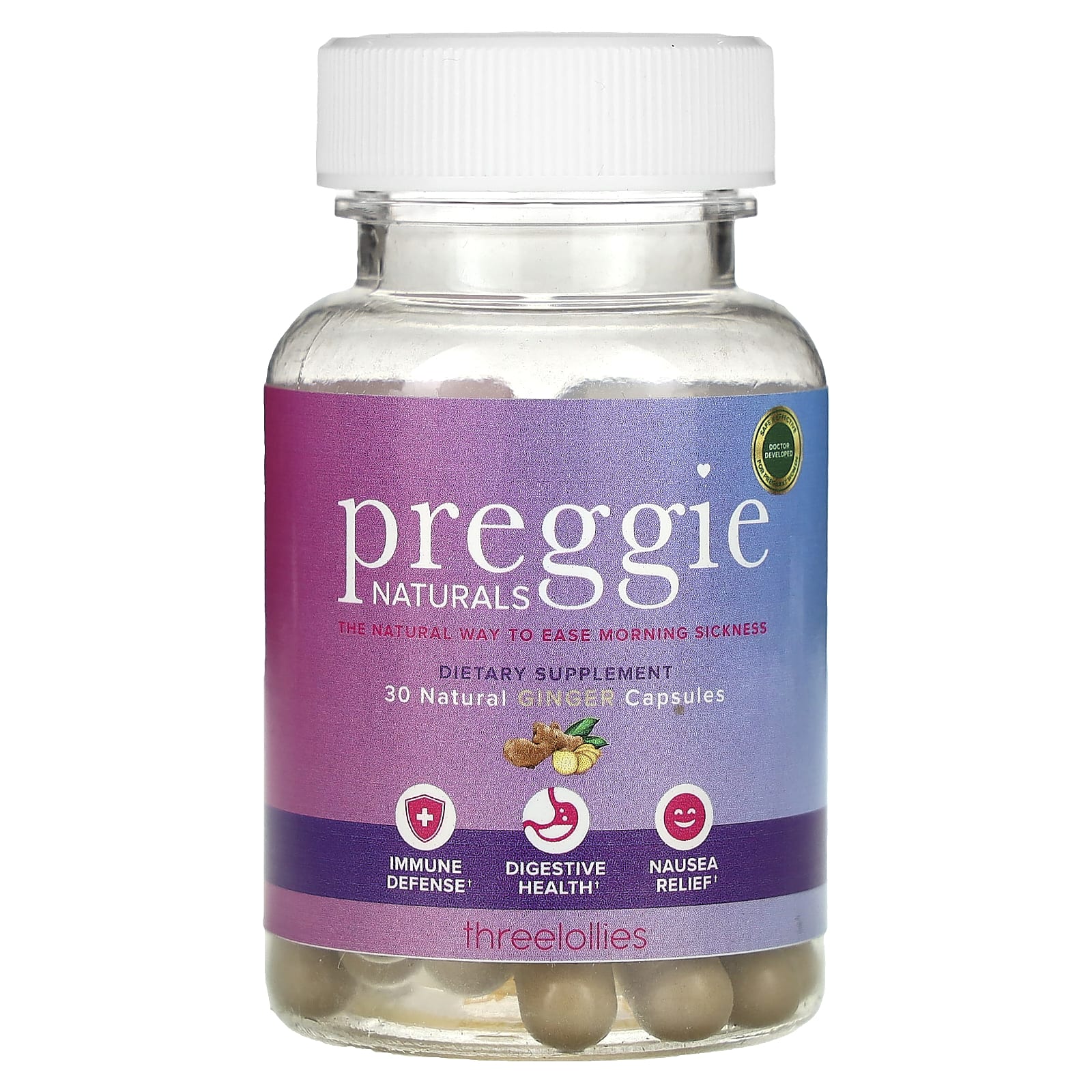 Preggie, Natural Ginger, 30 Capsules (500 mg per Capsule) - Image 1