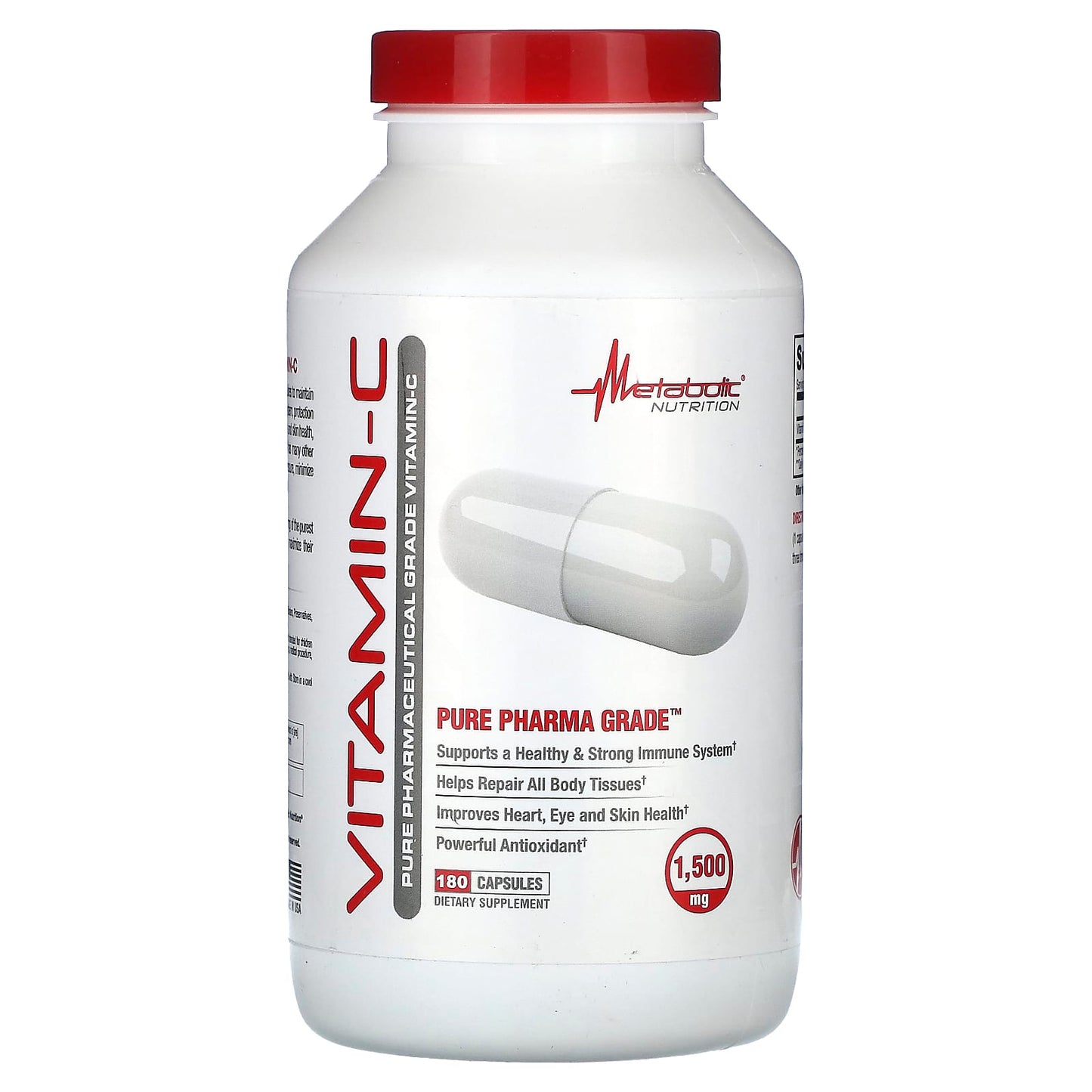 Metabolic Nutrition, Vitamin-C, 180 Capsules (750 mg per Capsule) - Image 1