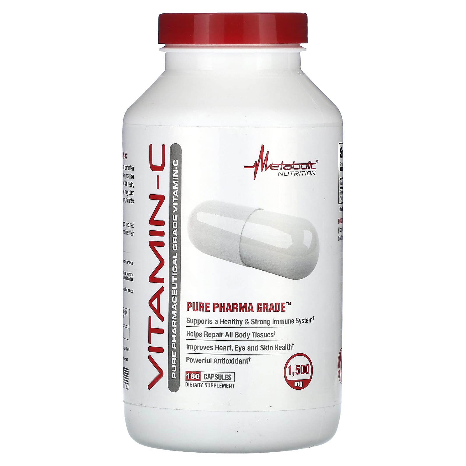 Metabolic Nutrition, Vitamin-C, 180 Capsules (750 mg per Capsule) - Image 1