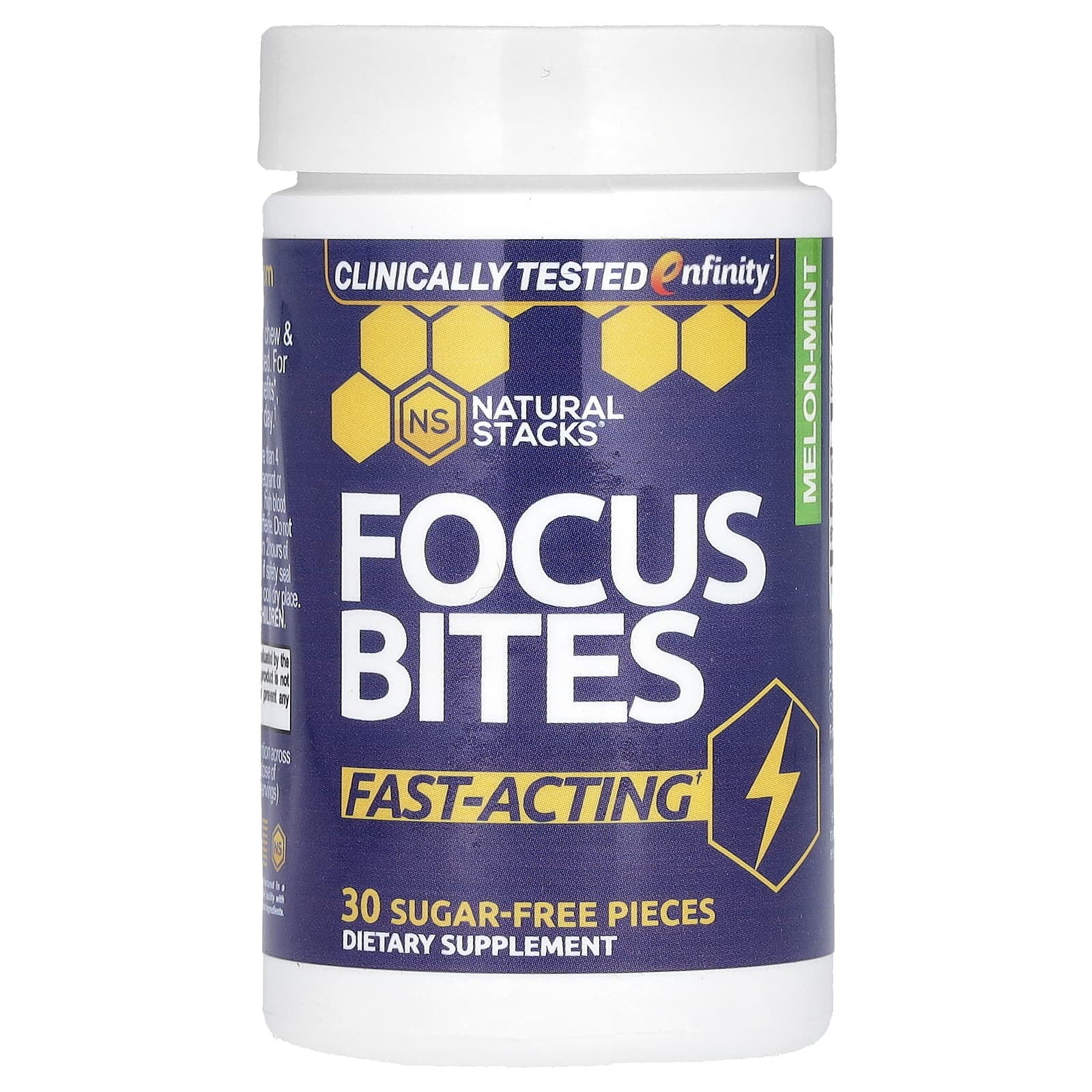 Natural Stacks, Focus Bites, Melon-Mint, 30 Sugar-Free Pieces - Image 1