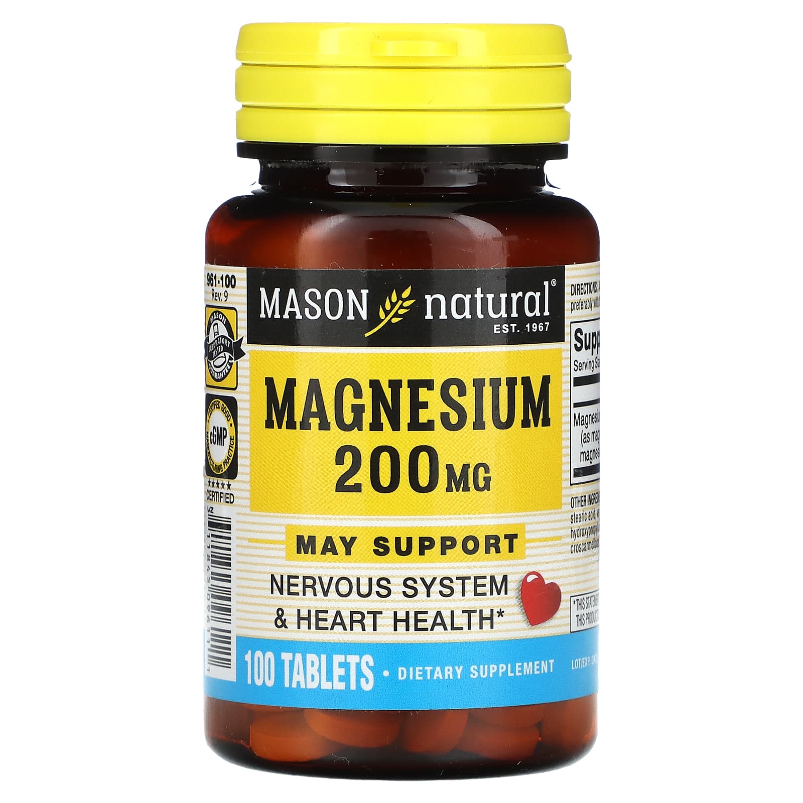 Mason Natural, Magnesium, 200 mg, 100 Tablets - Image 1