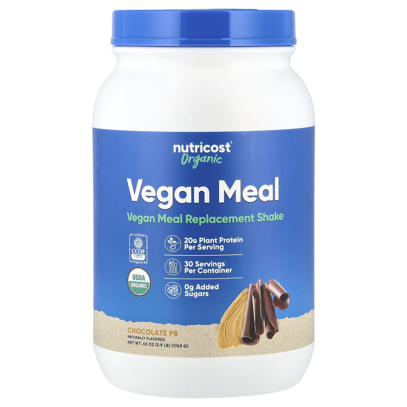 Nutricost, Organic Vegan Meal, Chocolate PB, 3.9 lb (1,763 g) - Image 1