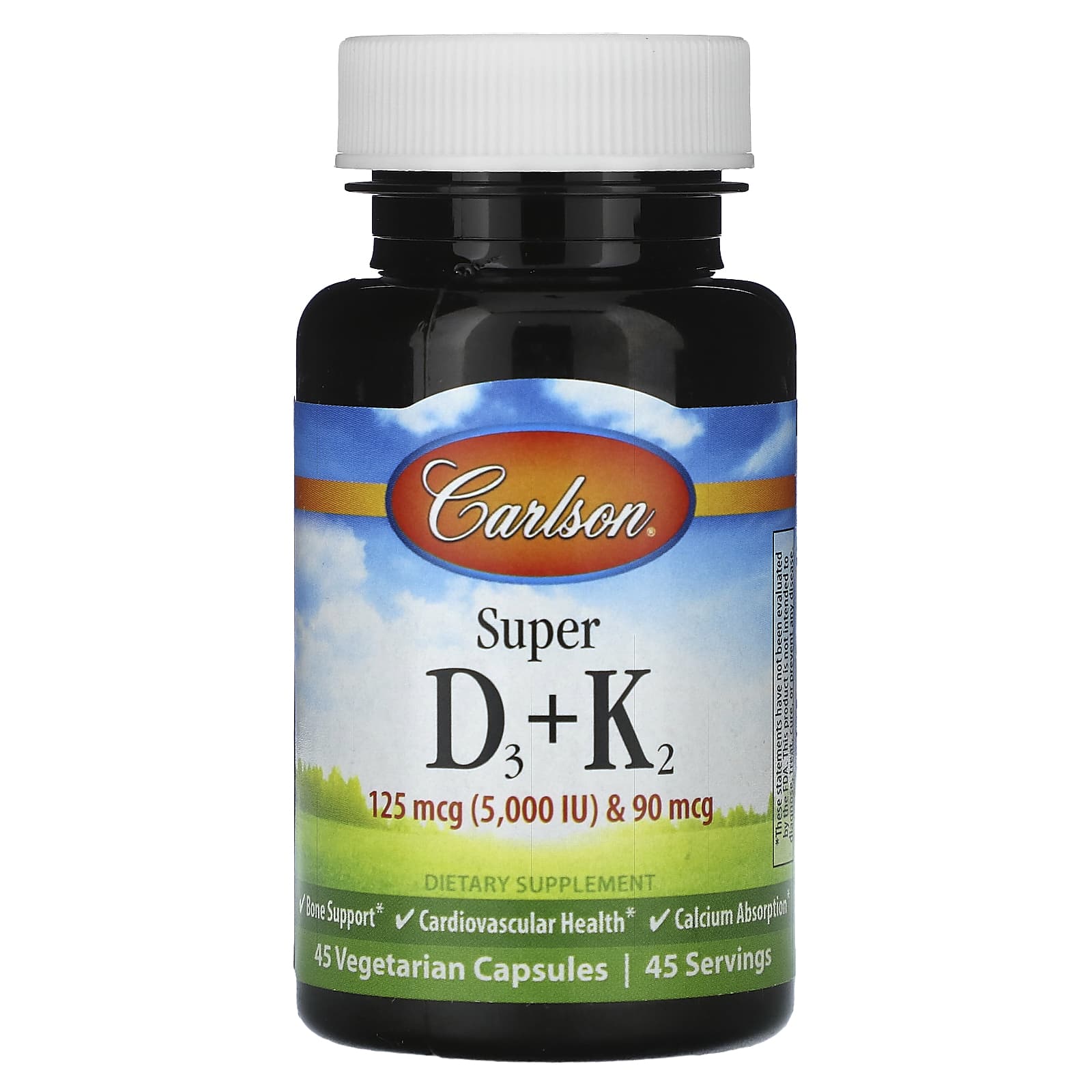 Carlson Super D3 + K2 for Bone & Heart Health - 45 Capsules - Image 1