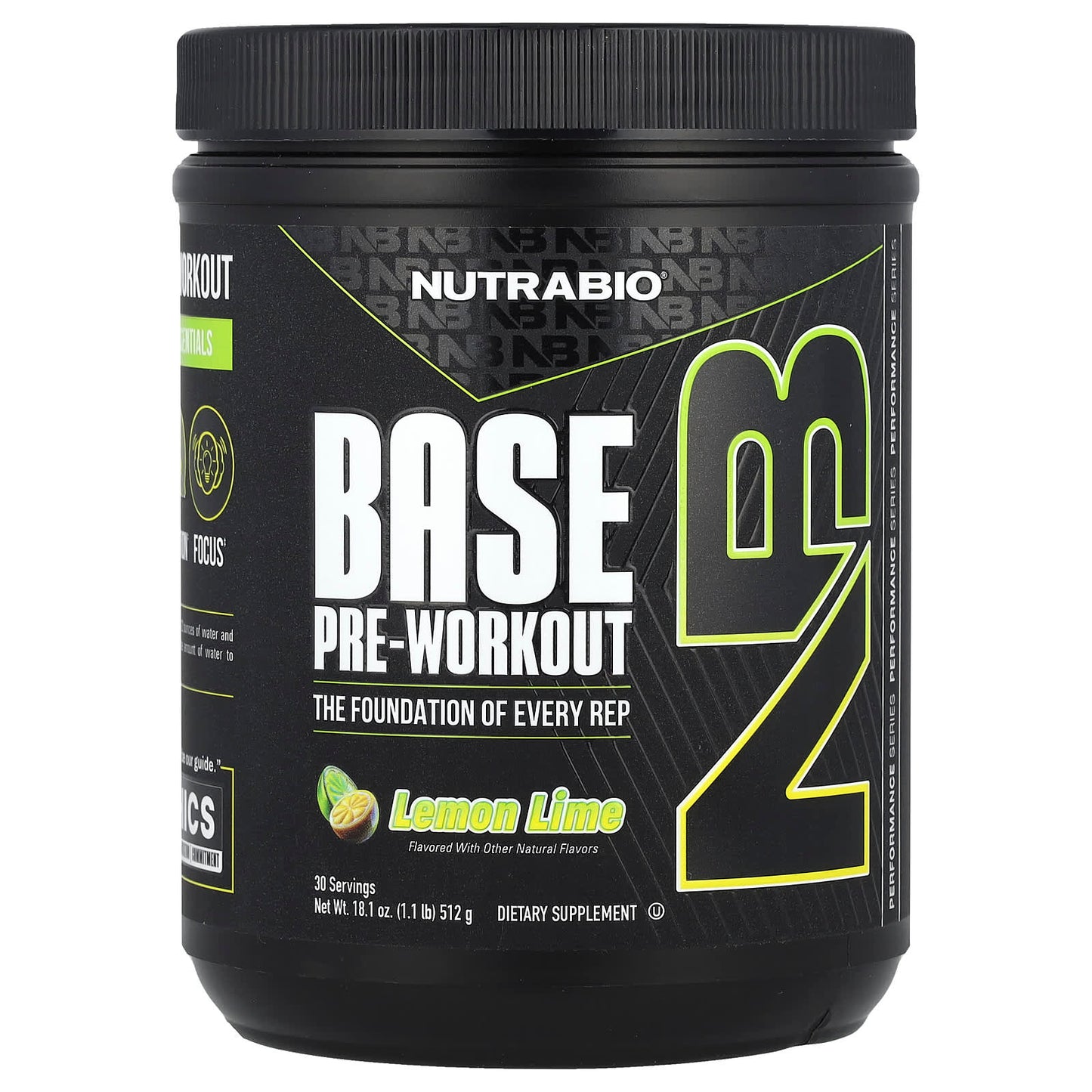 NutraBio, Base Pre-Workout, Lemon Lime, 1.1 lb (512 g) - Image 1