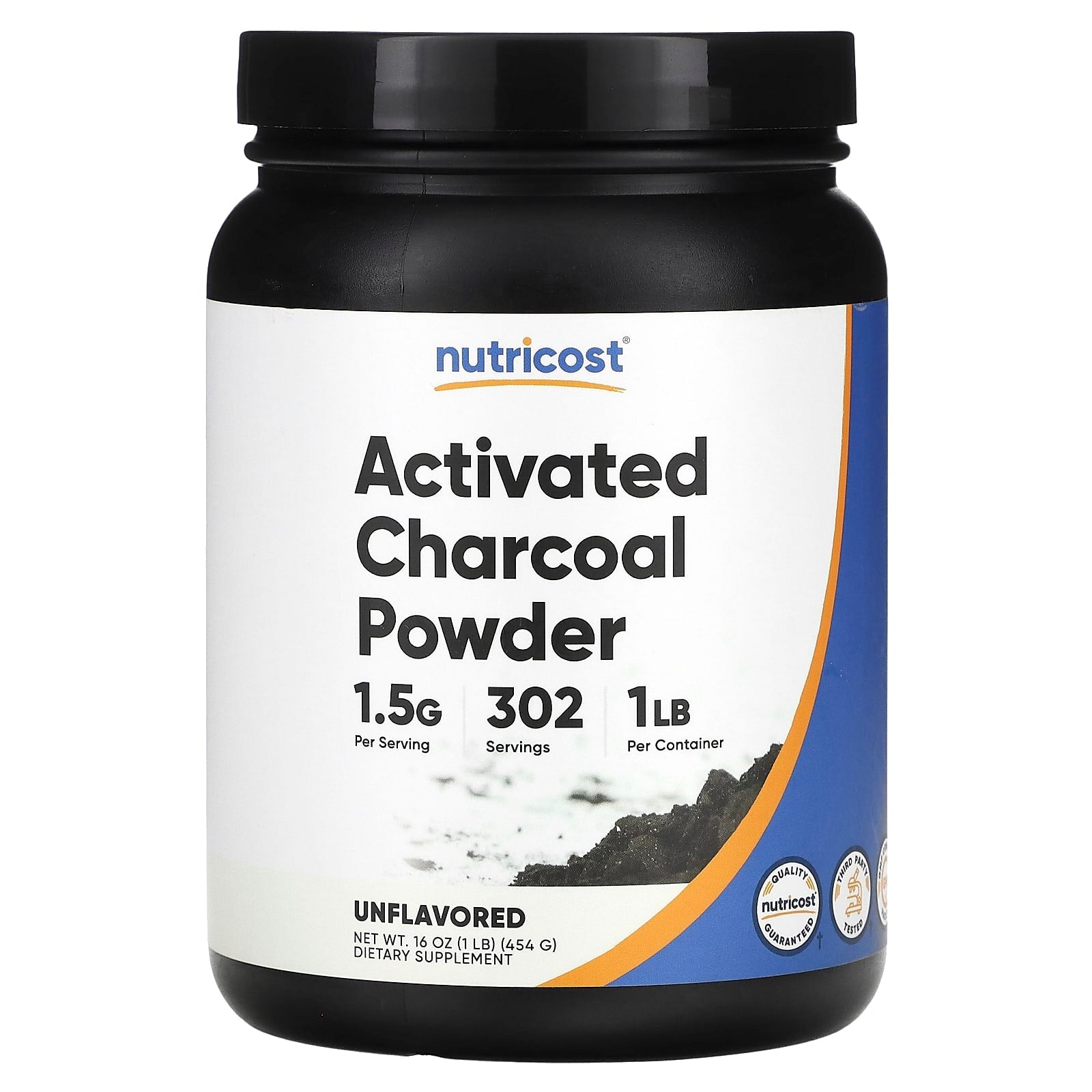 Nutricost, Activated Charcoal Powder, Unflavored, 16 oz (454 g) - Image 1