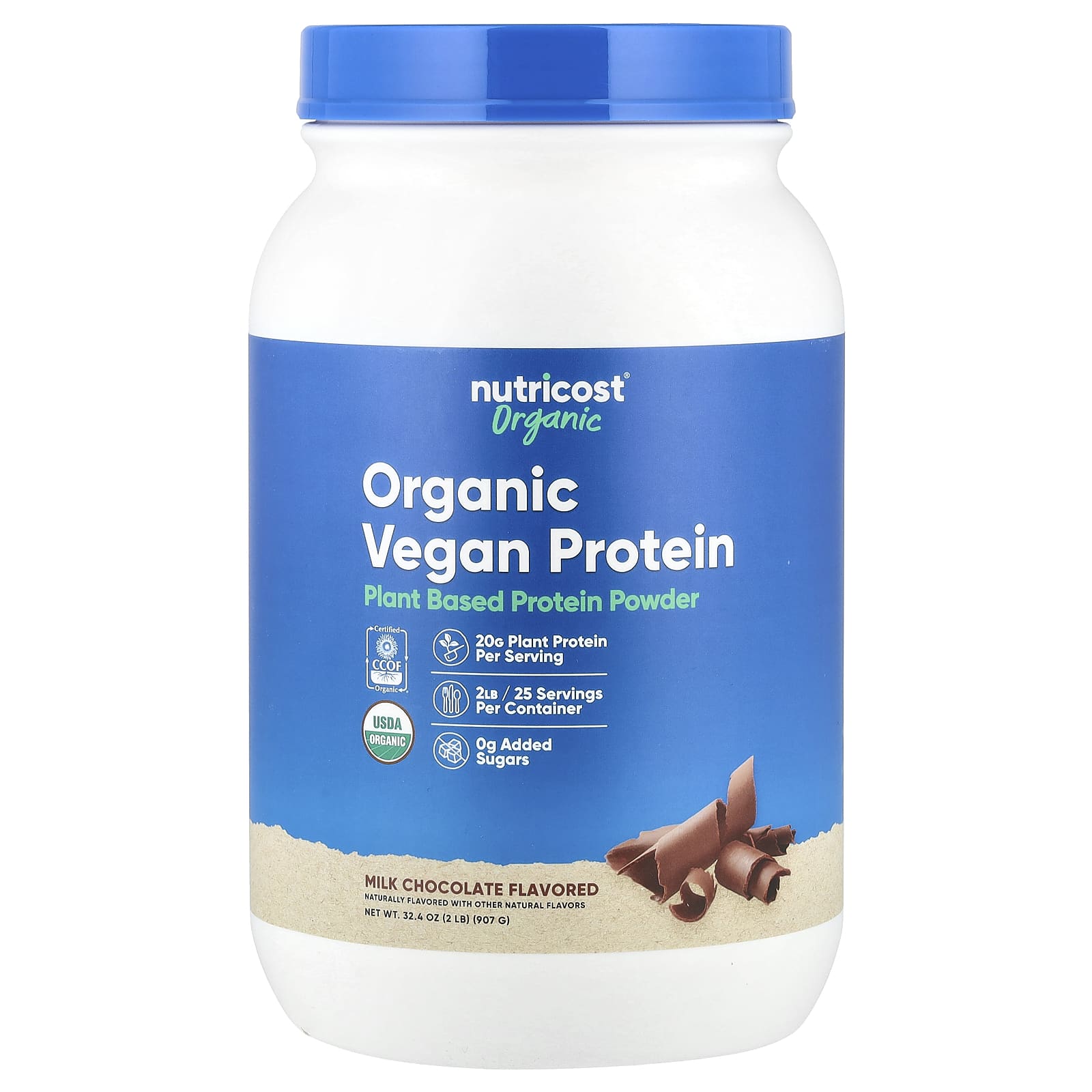 Nutricost, Organic Vegan Protein, Milk Chocolate, 2 lb (907 g) - Image 1