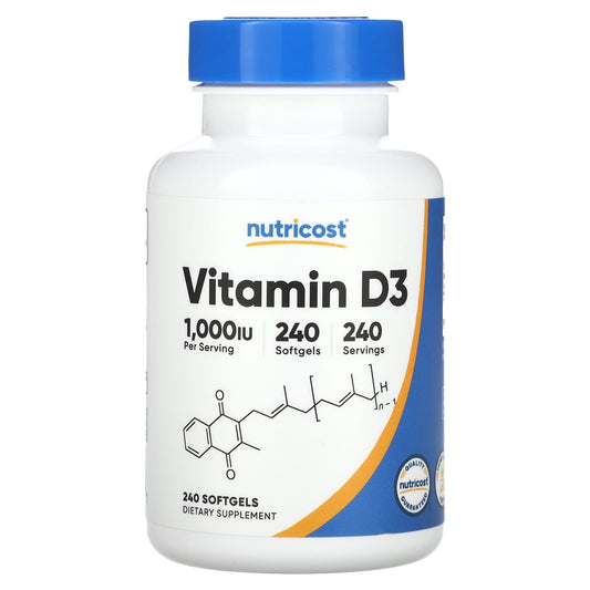 Nutricost, Vitamin D3, 1,000 IU, 240 Softgels - Image 1