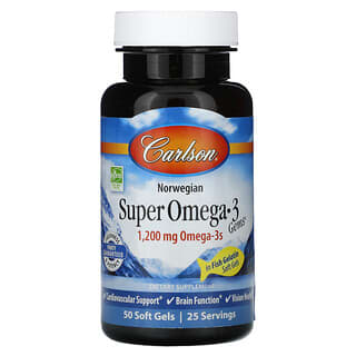 Carlson Super Omega-3 Gems, 50 Fish Gelatin Soft Gels for Heart & Brain Health