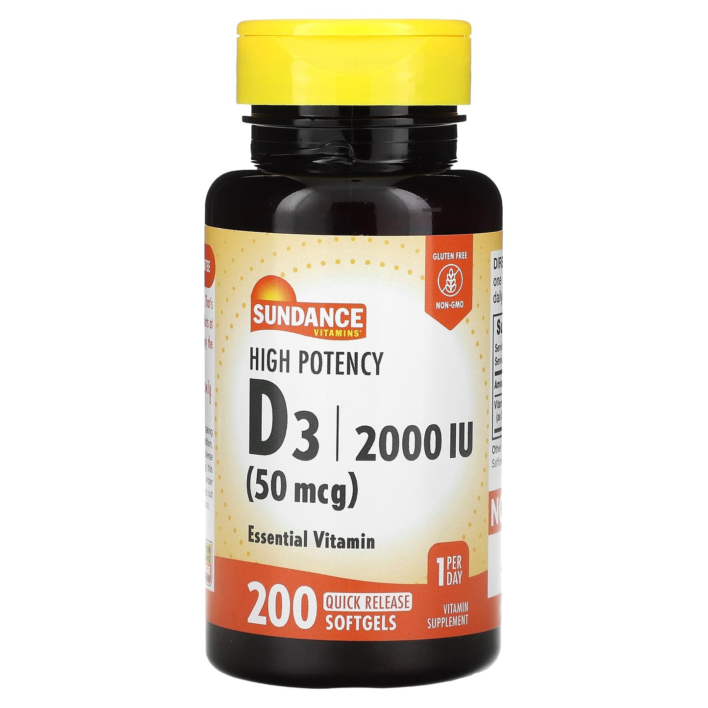 Sundance Vitamins, High Potency D3, 50 mcg (2,000 IU), 200 Quick Release Softgels - Image 1