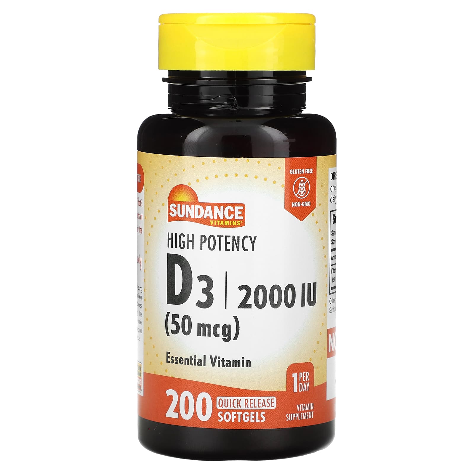 Sundance Vitamins, High Potency D3, 50 mcg (2,000 IU), 200 Quick Release Softgels - Image 1