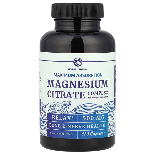 Nobi Nutrition, Magnesium Citrate Complex with Magnesium Oxide, 500 mg, 120 Capsules - Image 1