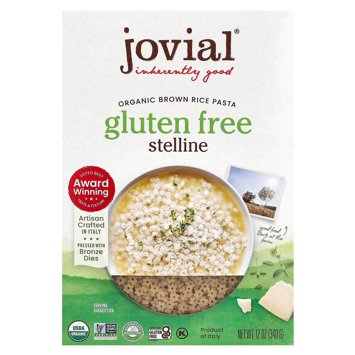 Jovial Organic Brown Rice Pasta, Stelline, 12oz - Gluten Free & USDA Organic - Image 1