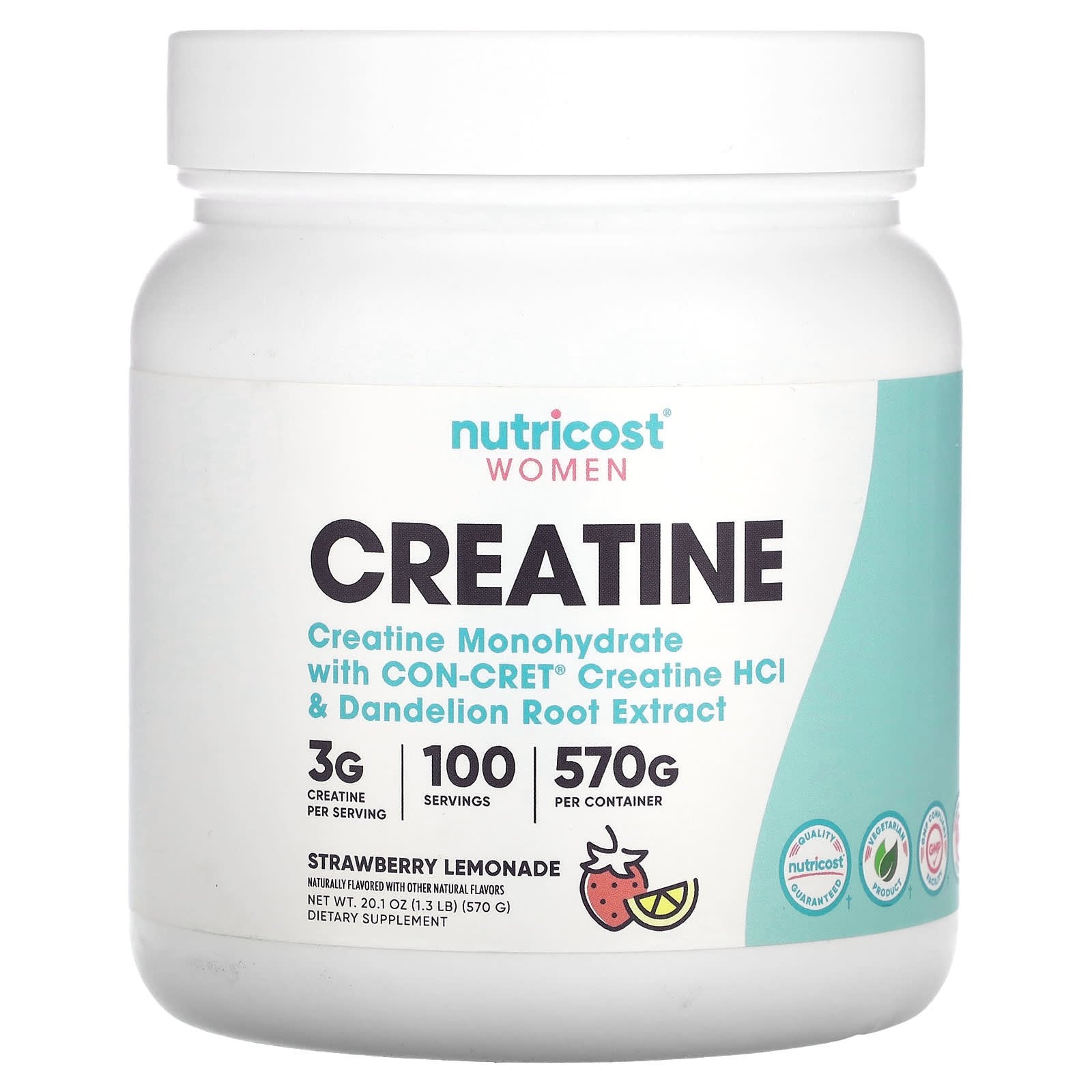 Nutricost, Women, Creatine, Strawberry Lemonade, 1.3 lb (570 g) - Image 1