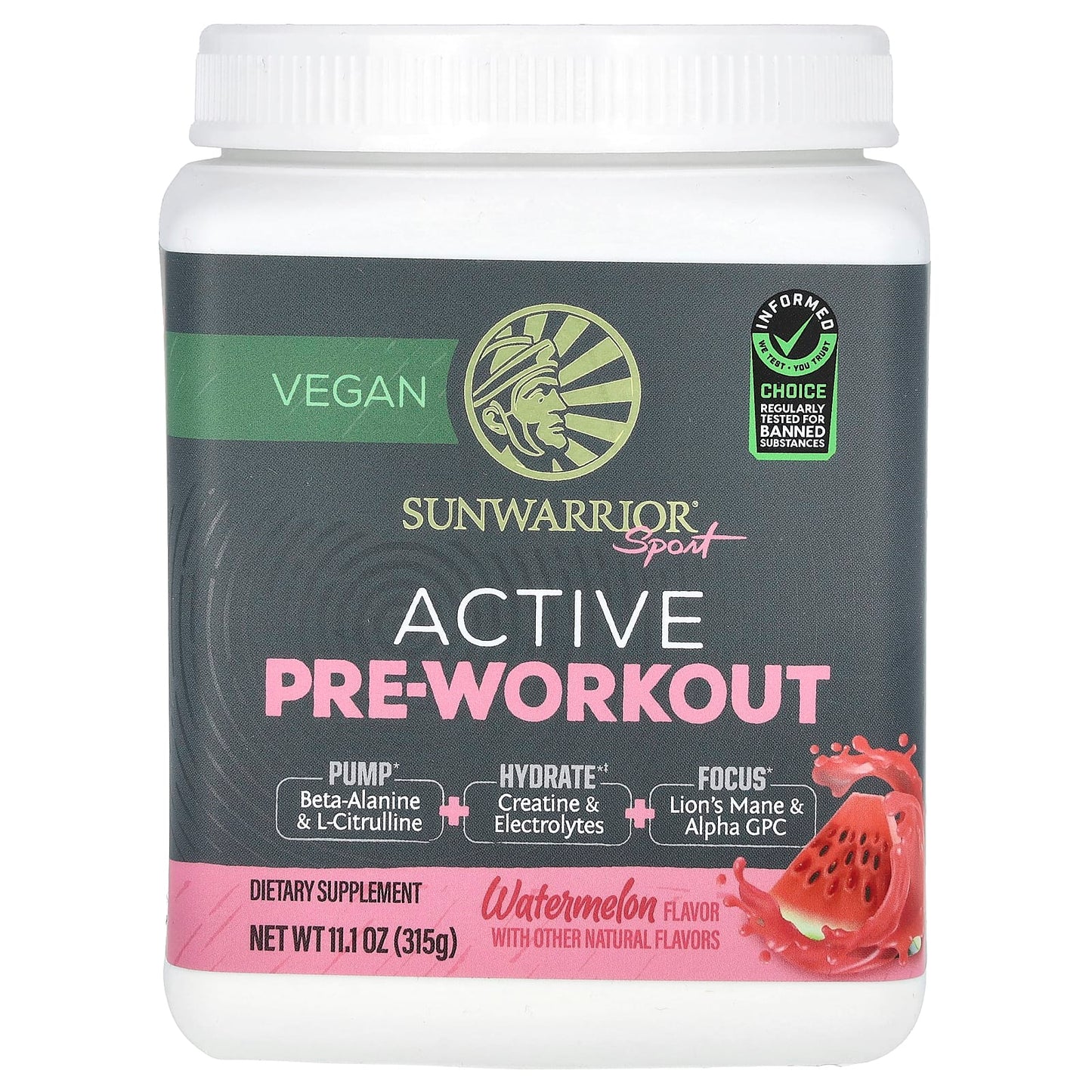 Sunwarrior, Sport, Active Pre-Workout, Watermelon, 11.1 oz (315 g) - Image 1