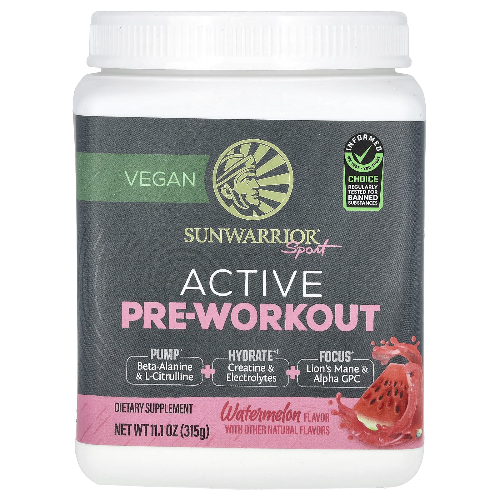 Sunwarrior, Sport, Active Pre-Workout, Watermelon, 11.1 oz (315 g) - Image 1