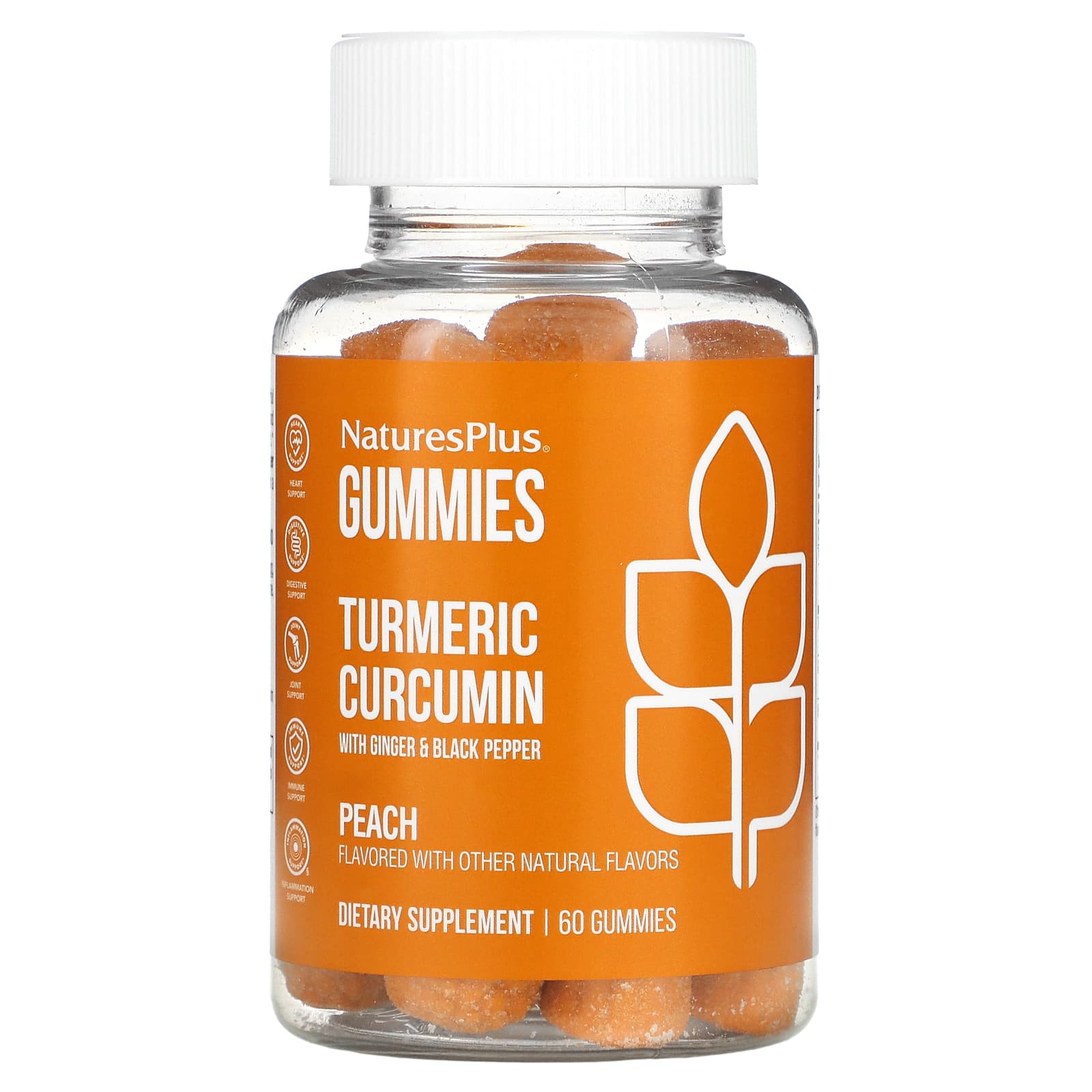 NaturesPlus, Turmeric Curcumin With Ginger & Black Pepper, Peach, 60 Gummies - Image 1
