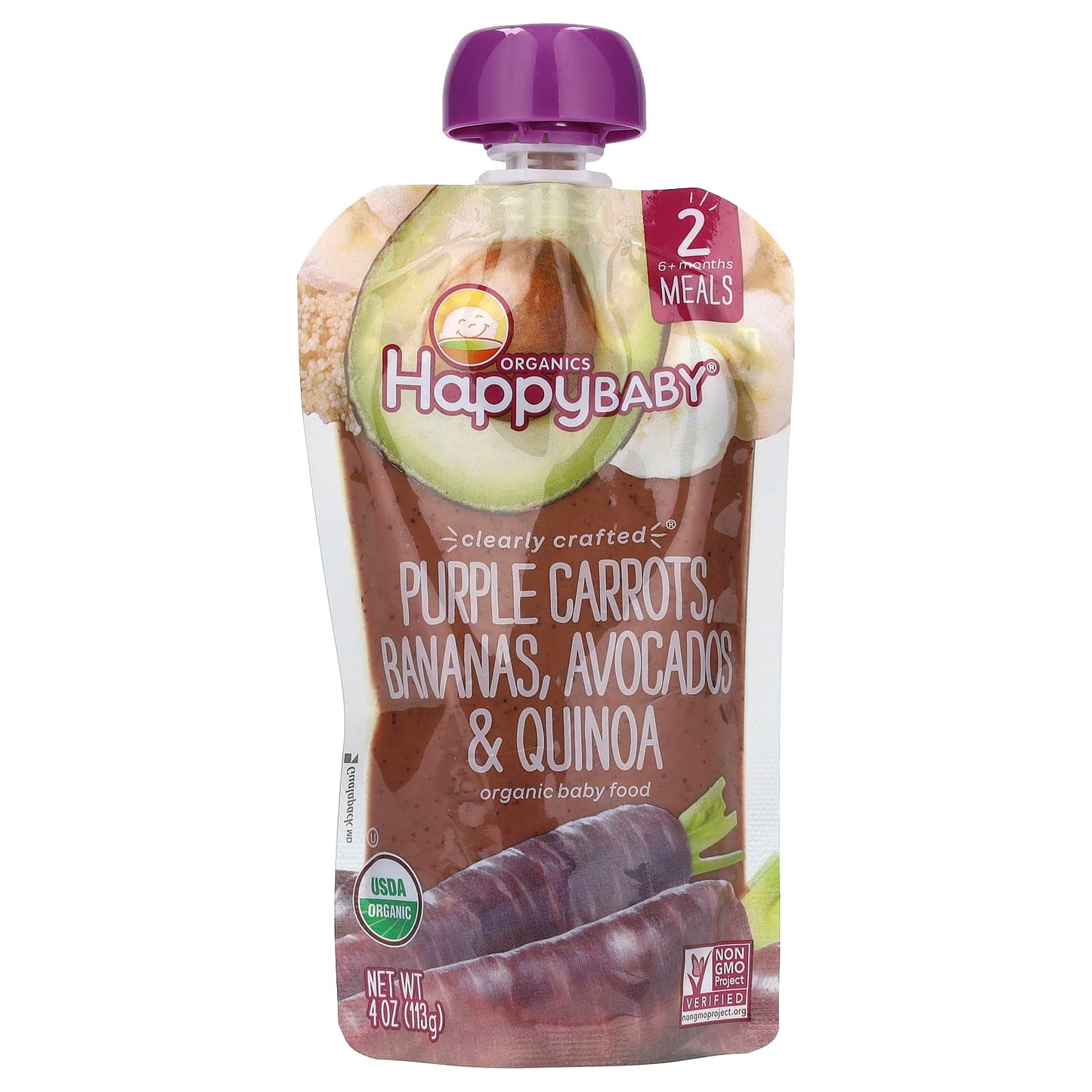Organic Baby Food Pouches by Happy Family - Purple Carrots, Bananas & Avocado - Image 1