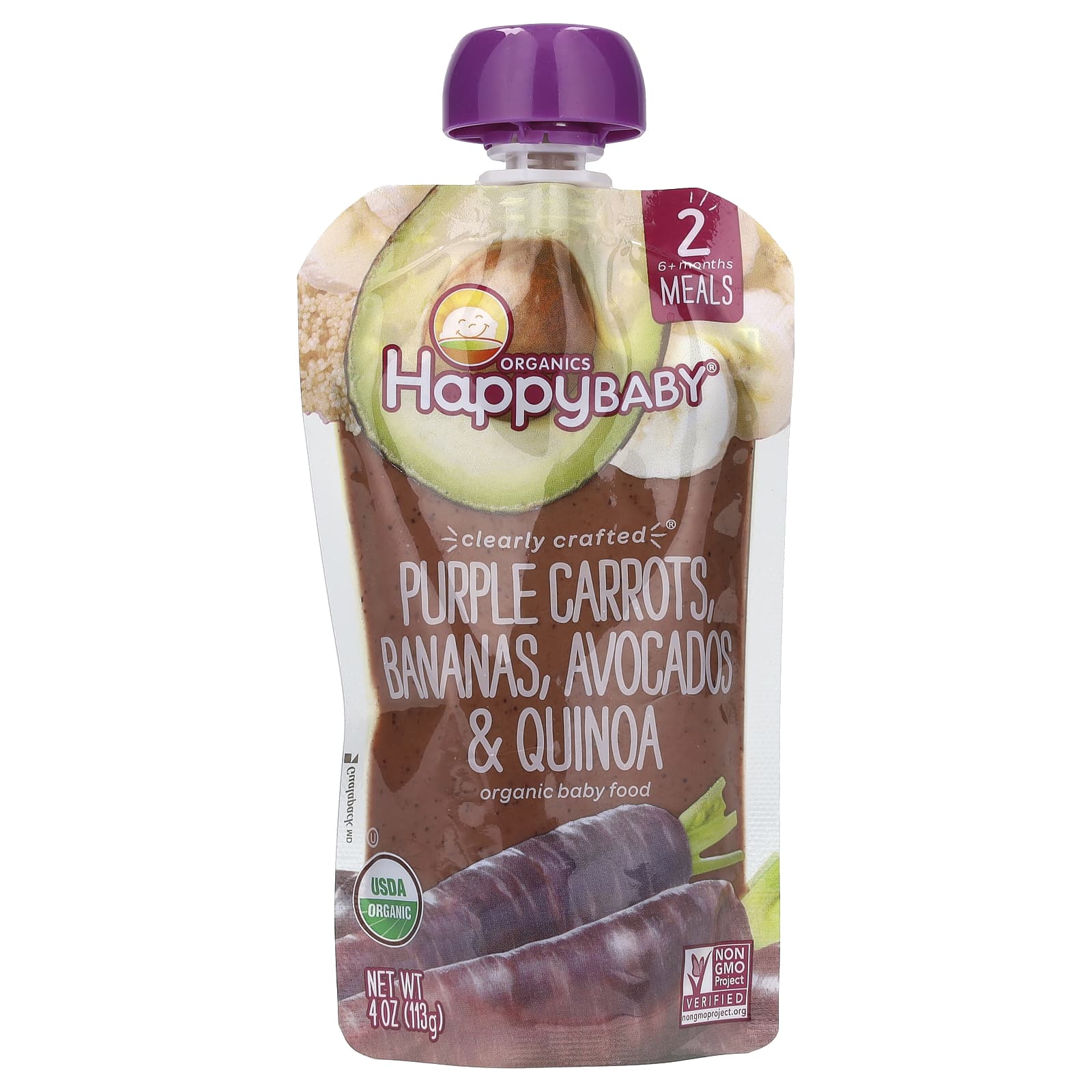 Organic Baby Food Pouches by Happy Family - Purple Carrots, Bananas & Avocado - Image 1