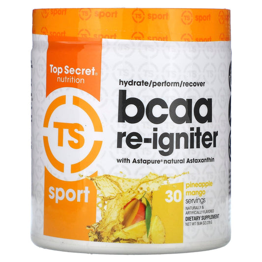 Top Secret Nutrition, Sport, BCAA Re-Igniter with Astapure Nautral Astaxanthin, Pineapple Mango, 9.84 oz (279 g) - Image 1