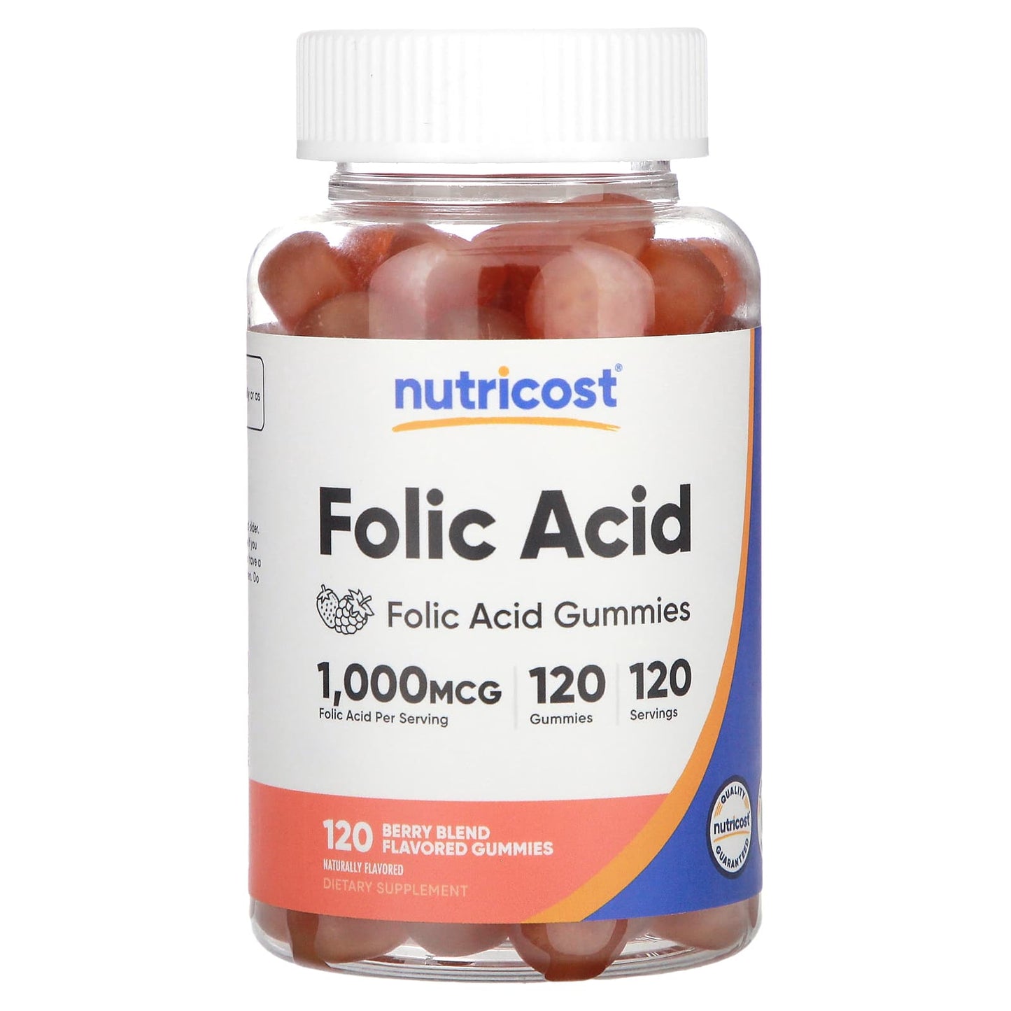 Nutricost, Folic Acid Gummies, Berry Blend, 1,000 mcg, 120 Gummies - Image 1