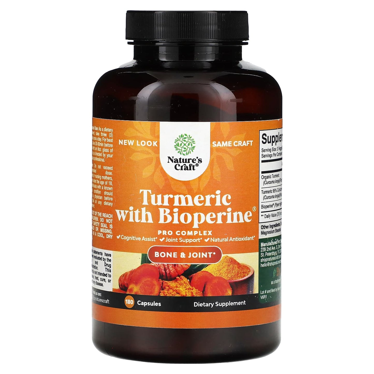Nature's Craft, Turmeric With BioPerine®, 180 Capsules - Image 1