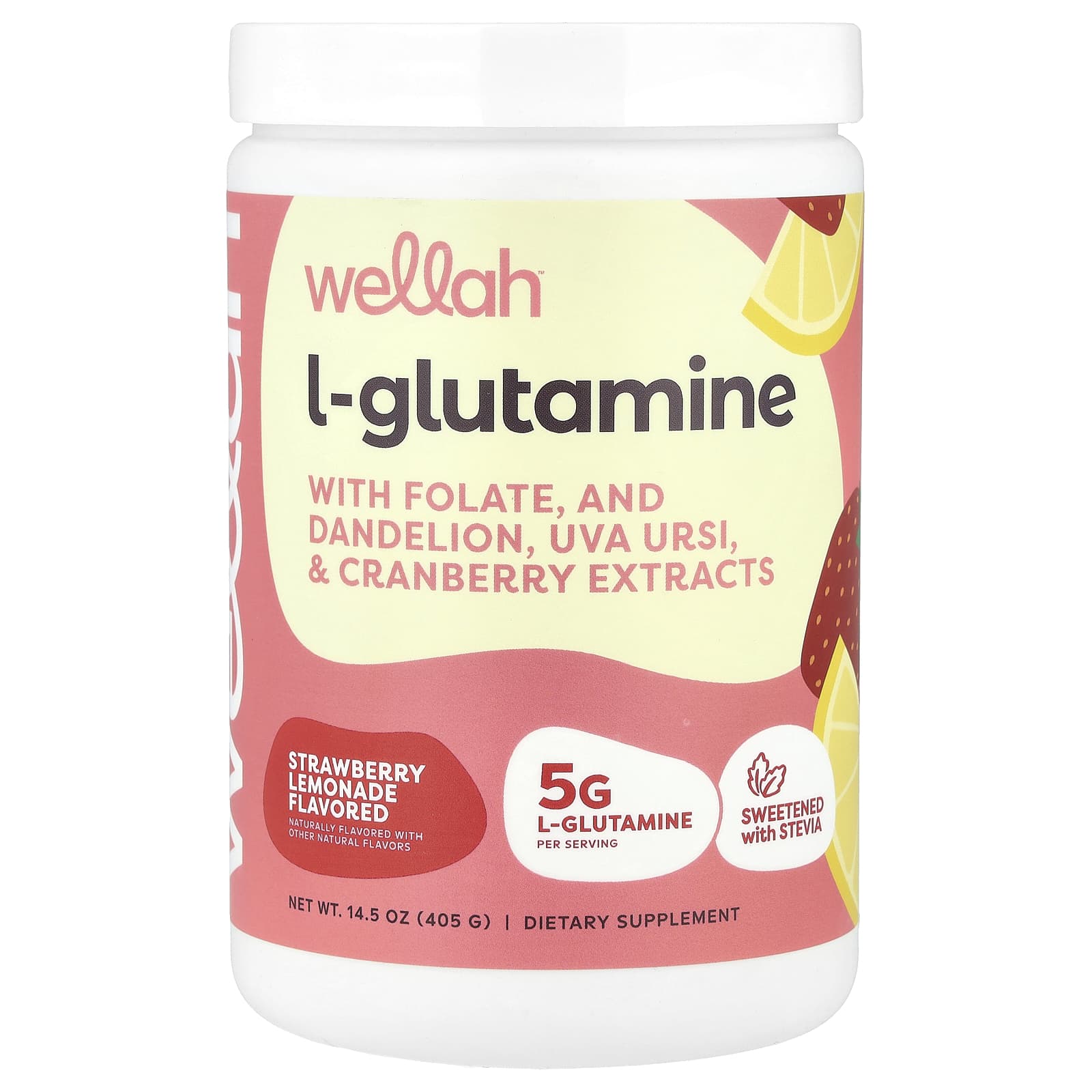 Wellah, L-Glutamine, Strawberry Lemonade, 14.5 oz (405 g) - Image 1